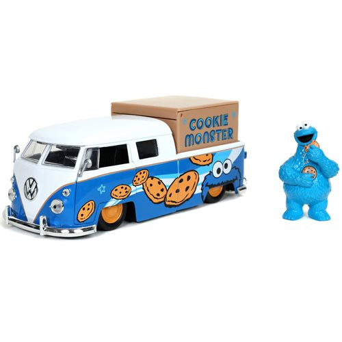 Sesame Street Cookie Monster 1963 Volkswagen Bus 1:24 Scale Die-Cast Metal Vehicle with Figure